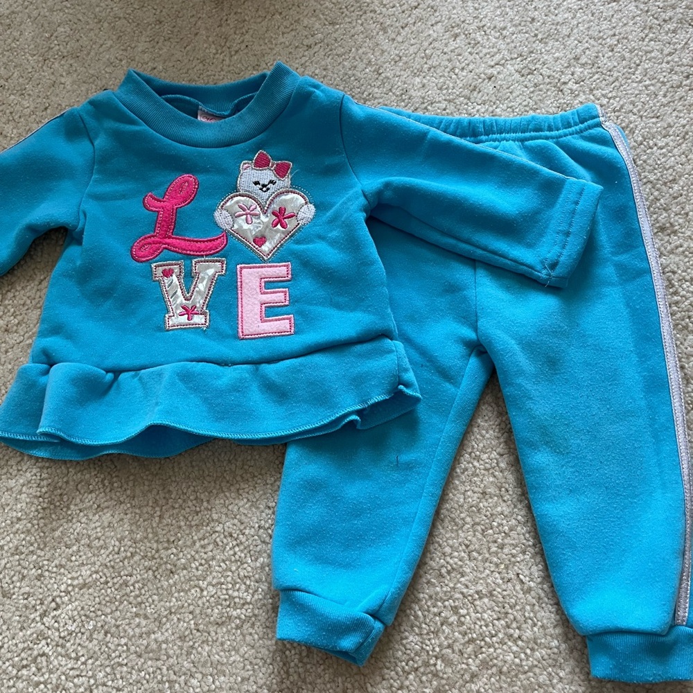 Blue Kids Matching Set with Pink Accents
